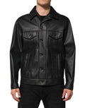 Veste en polyester noire de moto avec boutons de la marque Dolce & Gabbana, style biker, vue de face.