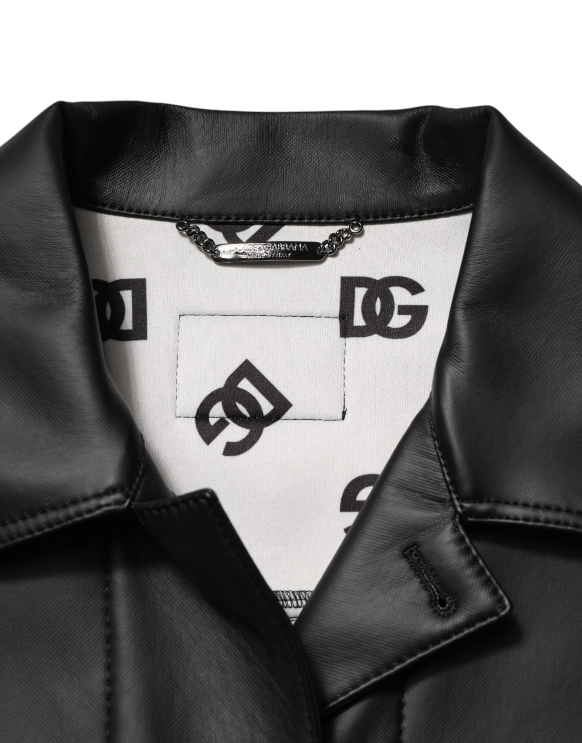 Veste biker noire en polyester Dolce & Gabbana avec boutons, style tendance et détails modernes.