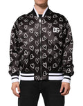 Veste bomber noire en polyester avec imprimé cœur, Dolce & Gabbana, style élégant et moderne pour femme.