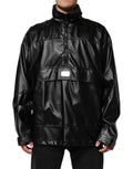 Veste bomber noire en polyester Dolce & Gabbana avec plaque logo, style moderne et détails élégants.