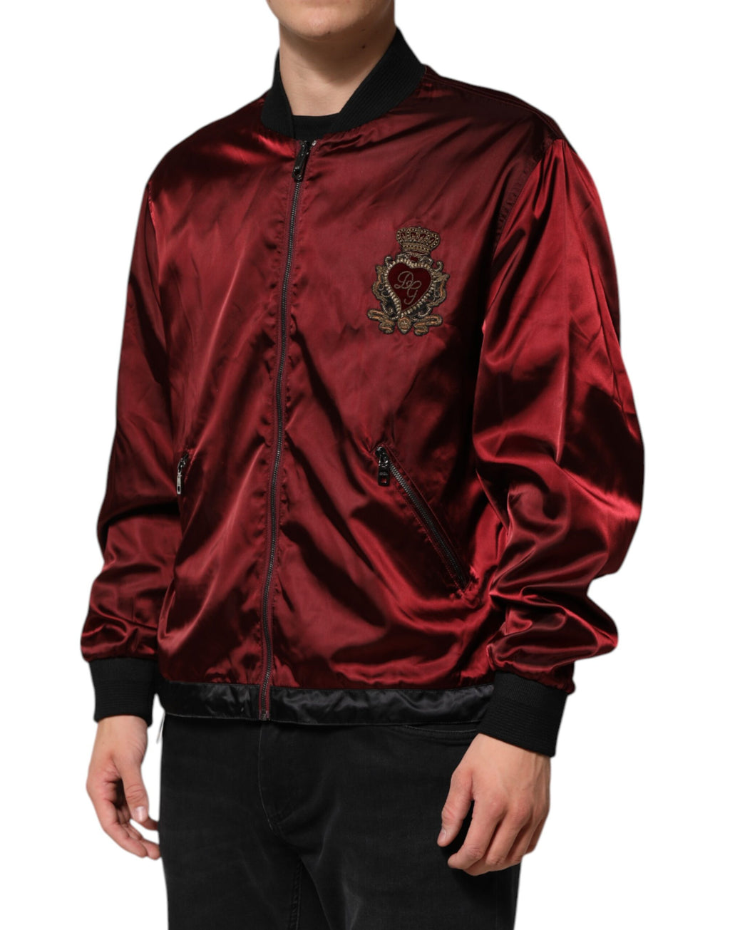 Veste en nylon marron foncé Dolce & Gabbana avec broderie de couronne DG, veste élégante et tendance pour homme.