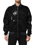 Veste bomber en laine noire Dolce & Gabbana DG Mania pour homme, logo visible sur la poitrine, style élégant et décontracté.