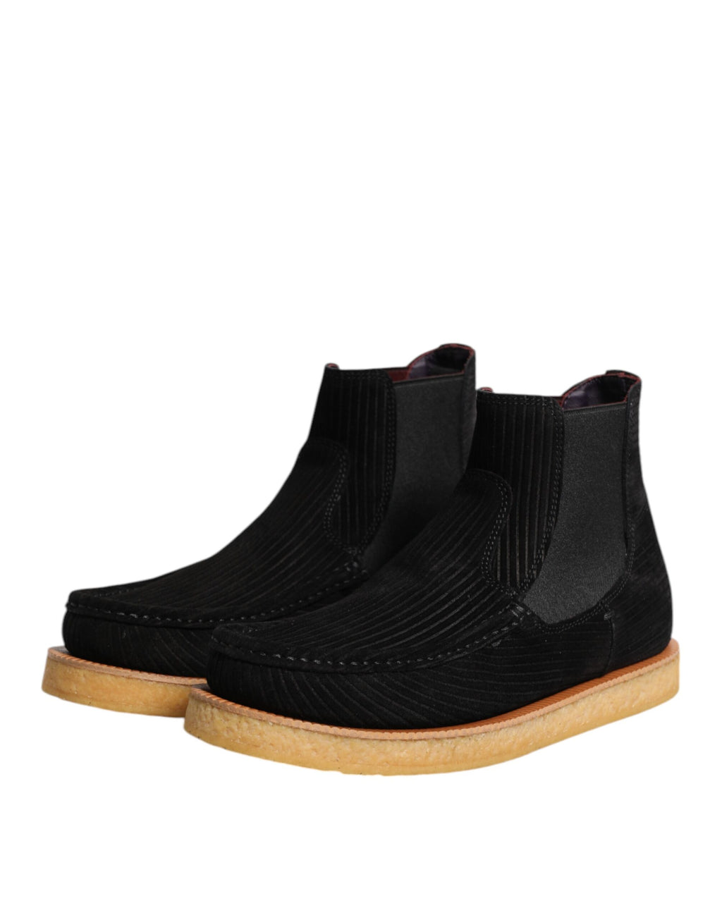 Bottines noires en daim pour femme de Dolce & Gabbana, faciles à enfiler, avec talon compact et design élégant.
