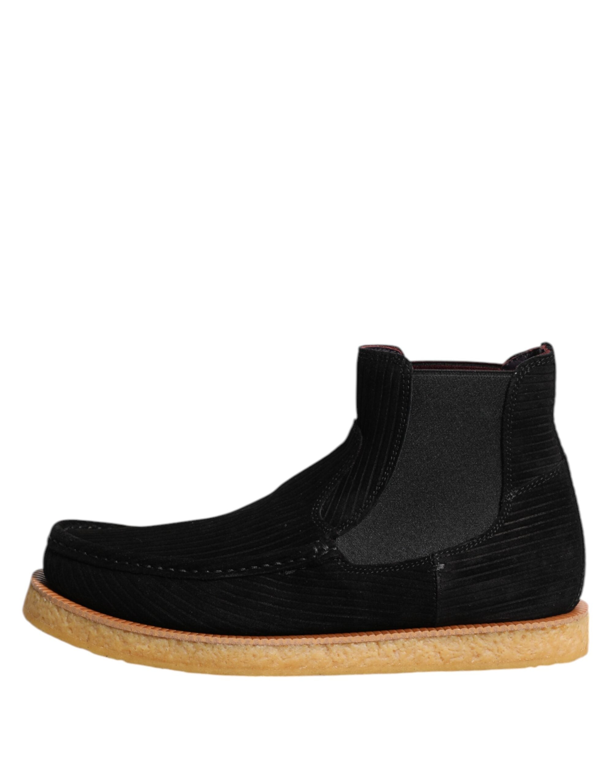 Bottines noires en daim pour femme de Dolce & Gabbana, slip-on, style ankle, chaussures élégantes en cuir souple.