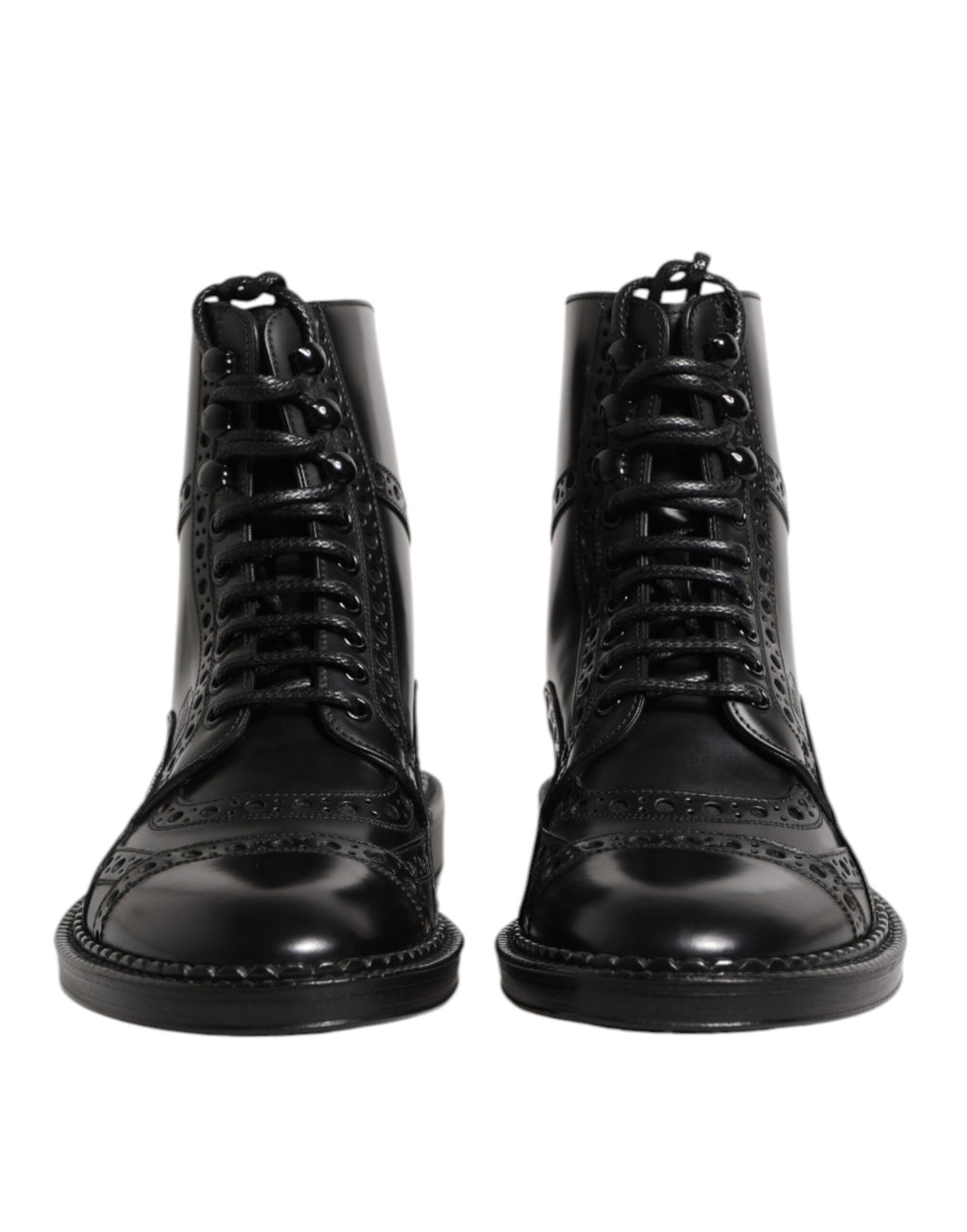 Bottines noires en cuir Dolce & Gabbana, lacets, mi-mollet, chaussures élégantes avec semelle en caoutchouc.