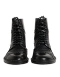 Bottines noires en cuir Dolce & Gabbana, lacets, mi-mollet, chaussures élégantes avec semelle en caoutchouc.