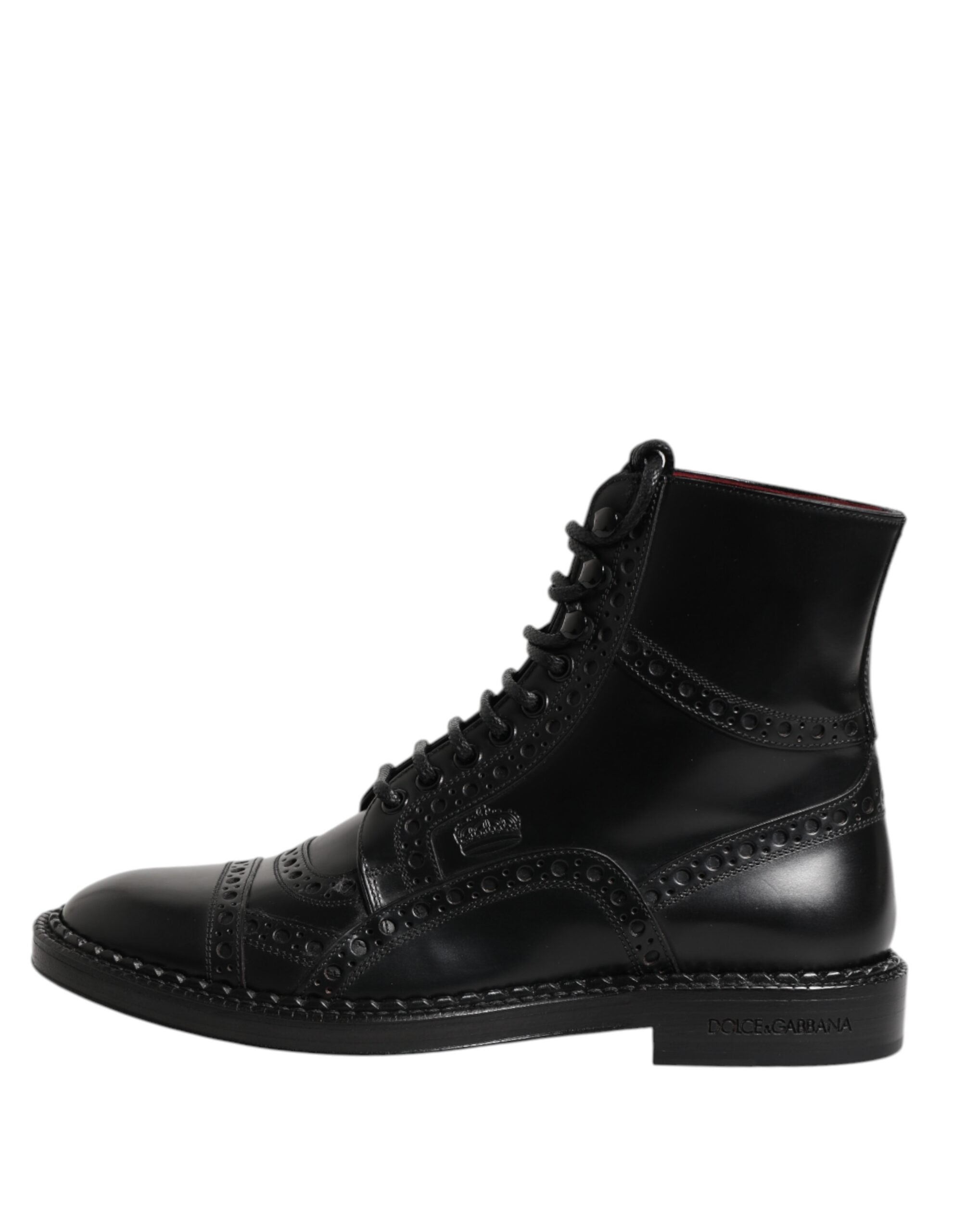 Bottes noires en cuir Dolce & Gabbana, mi-mollet, avec lacets, style élégant et sophistiqué, chaussures de mode pour femme