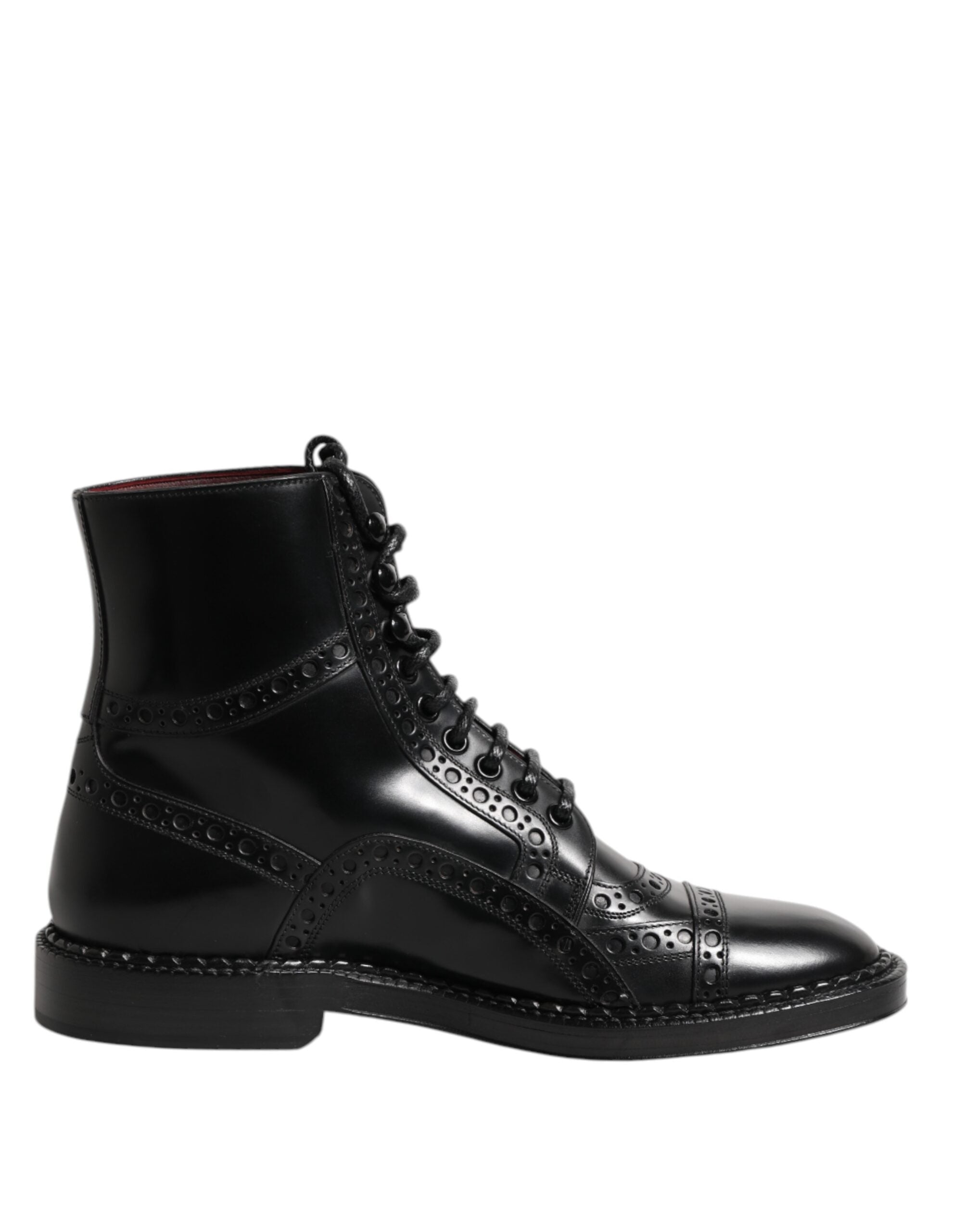 Bottes en cuir noir Dolce & Gabbana, mi-mollet, à lacets, chaussures élégantes pour femmes.