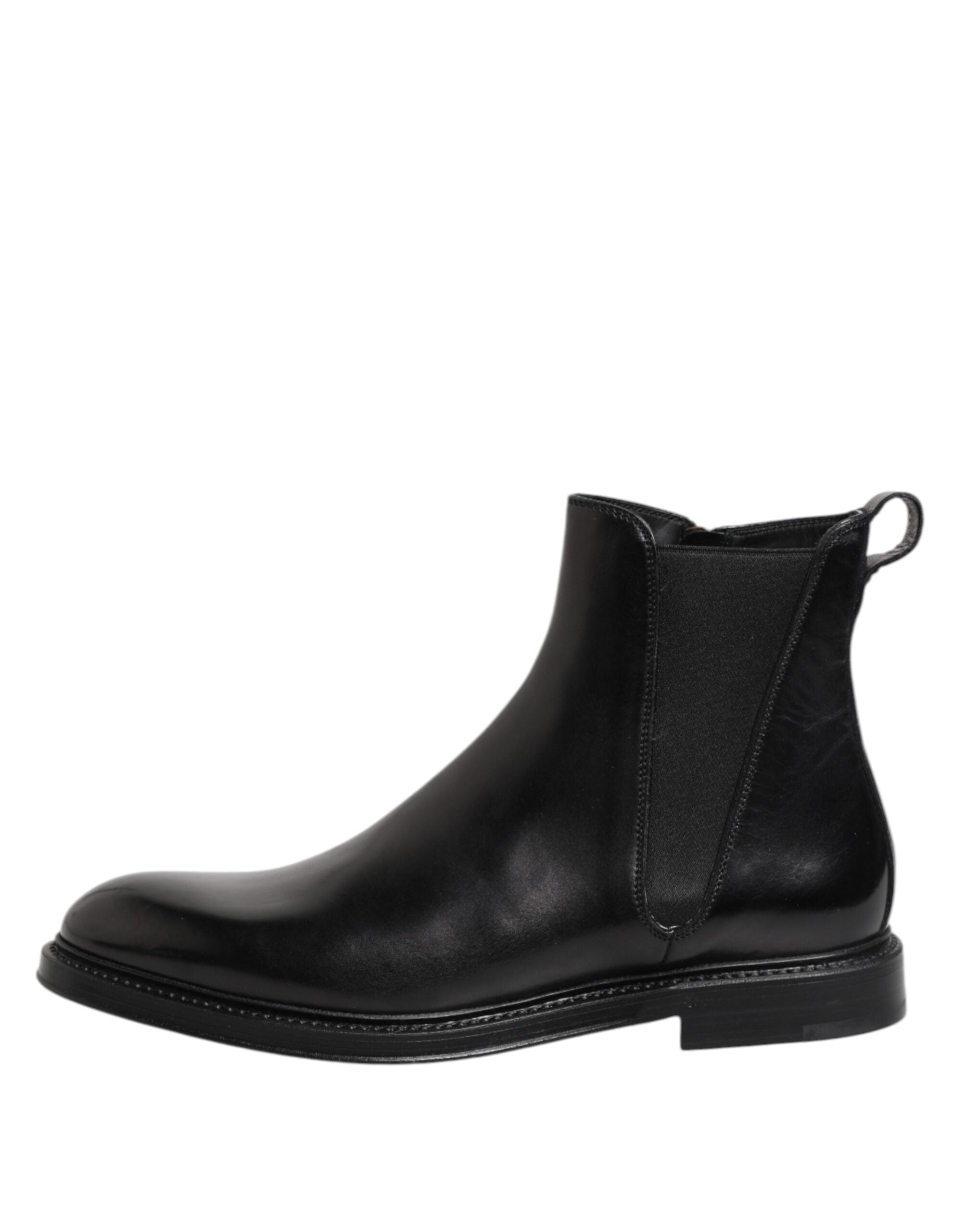 Bottes Chelsea en cuir noir Dolce & Gabbana, mi-mollet, avec design élégant et semelle en caoutchouc.