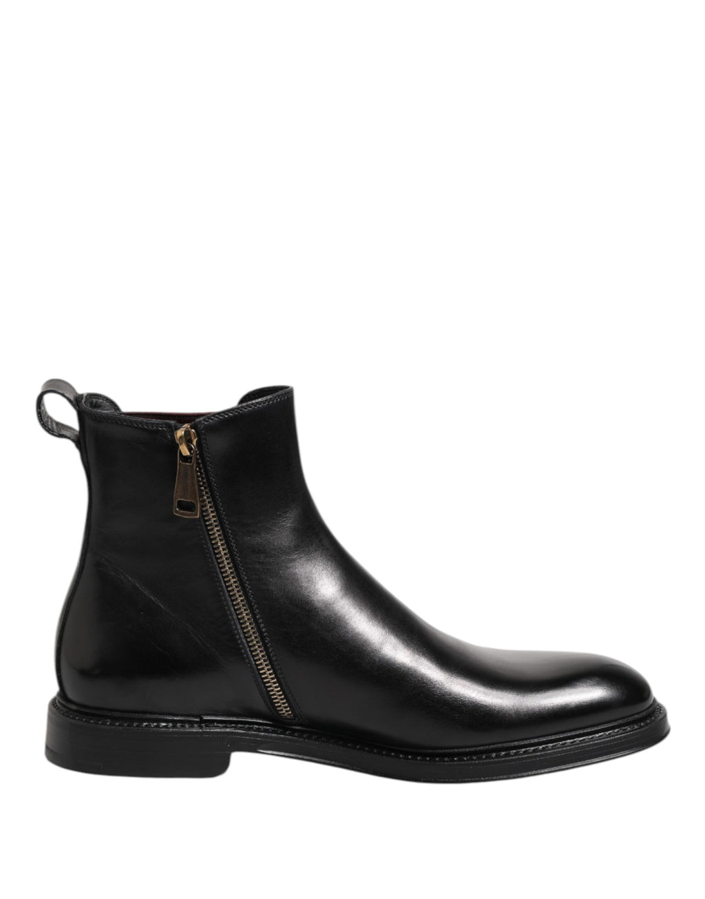 Bottes Chelsea en cuir noir Dolce & Gabbana, mi-mollet, avec semelle blanche, look élégant et sophistiqué.