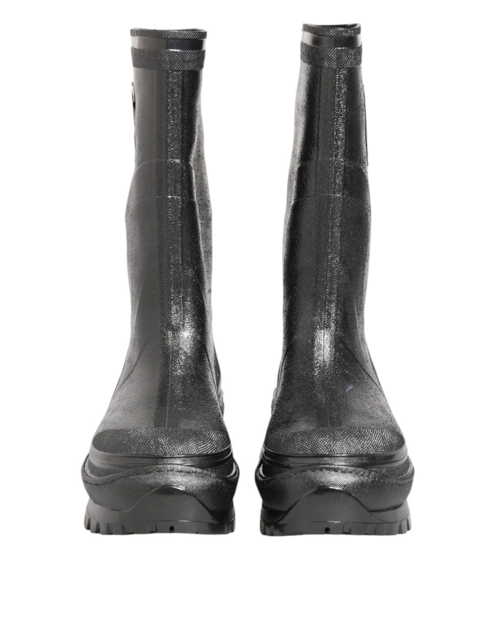 Bottes de pluie grises métalliques Dolce & Gabbana à enfiler, chaussures élégantes et résistantes pour la pluie.