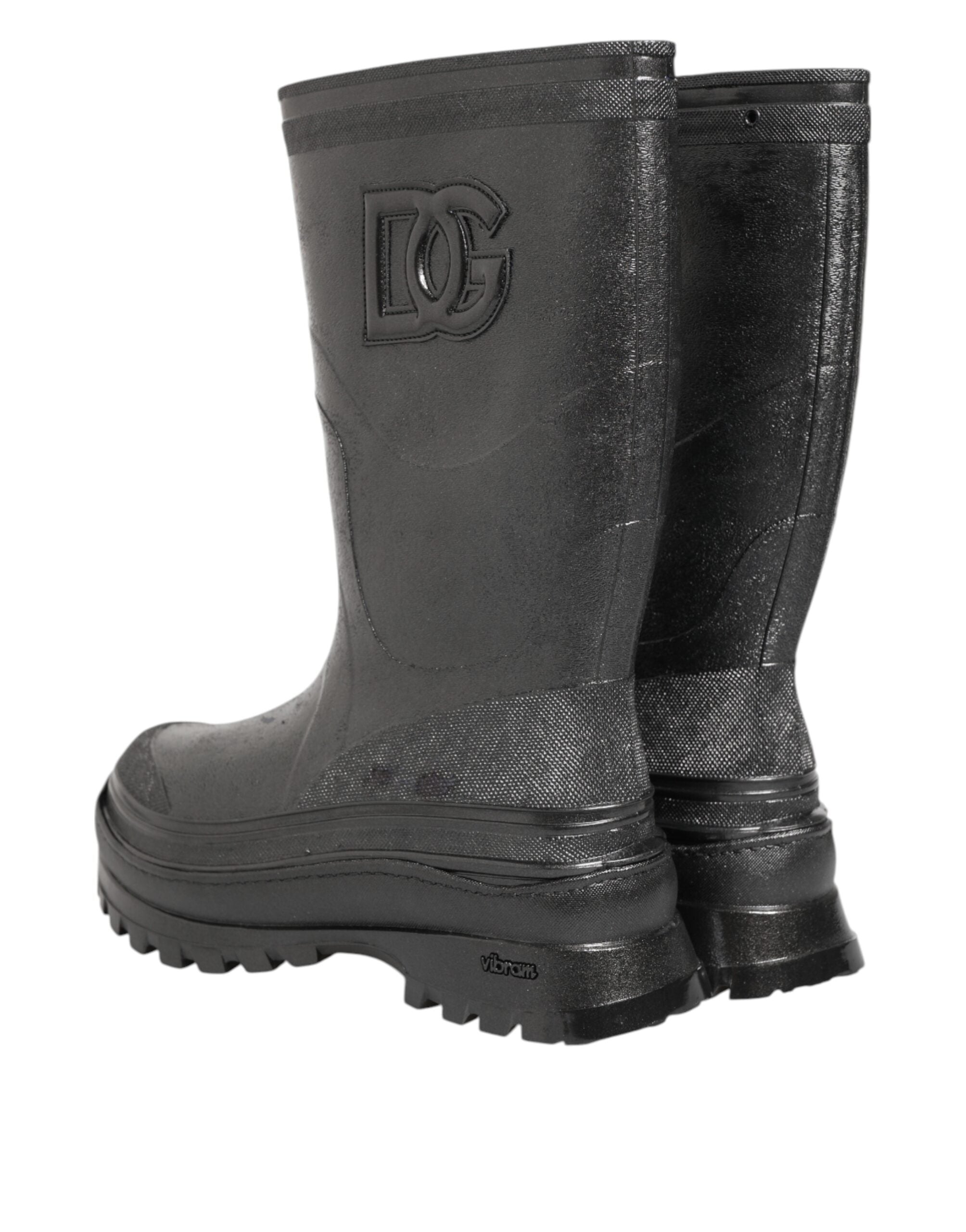 Bottes de pluie grises métalliques Dolce & Gabbana à enfiler, chaussures résistantes à l'eau avec finition brillante.