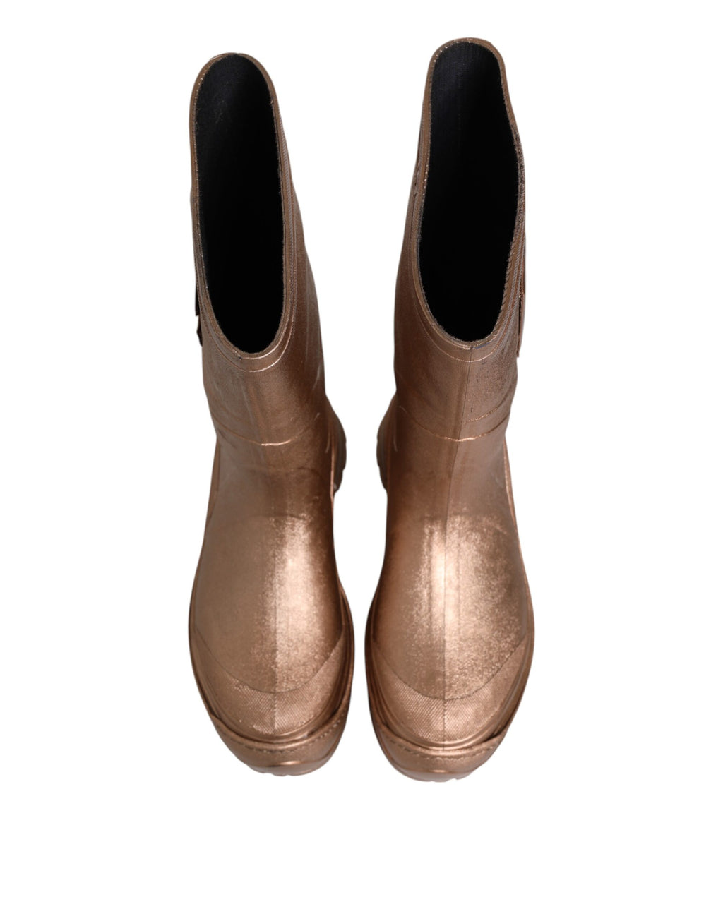 Bottes de pluie dorées métalliques Dolce & Gabbana à enfiler, en caoutchouc, avec finition brillante et semelle antidérapante.