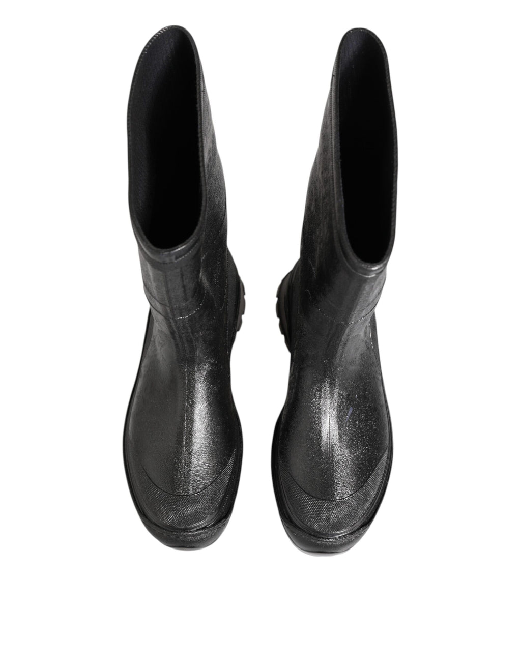 Bottes de pluie noires métalliques Dolce & Gabbana à enfiler, en caoutchouc brillant, pour femme.