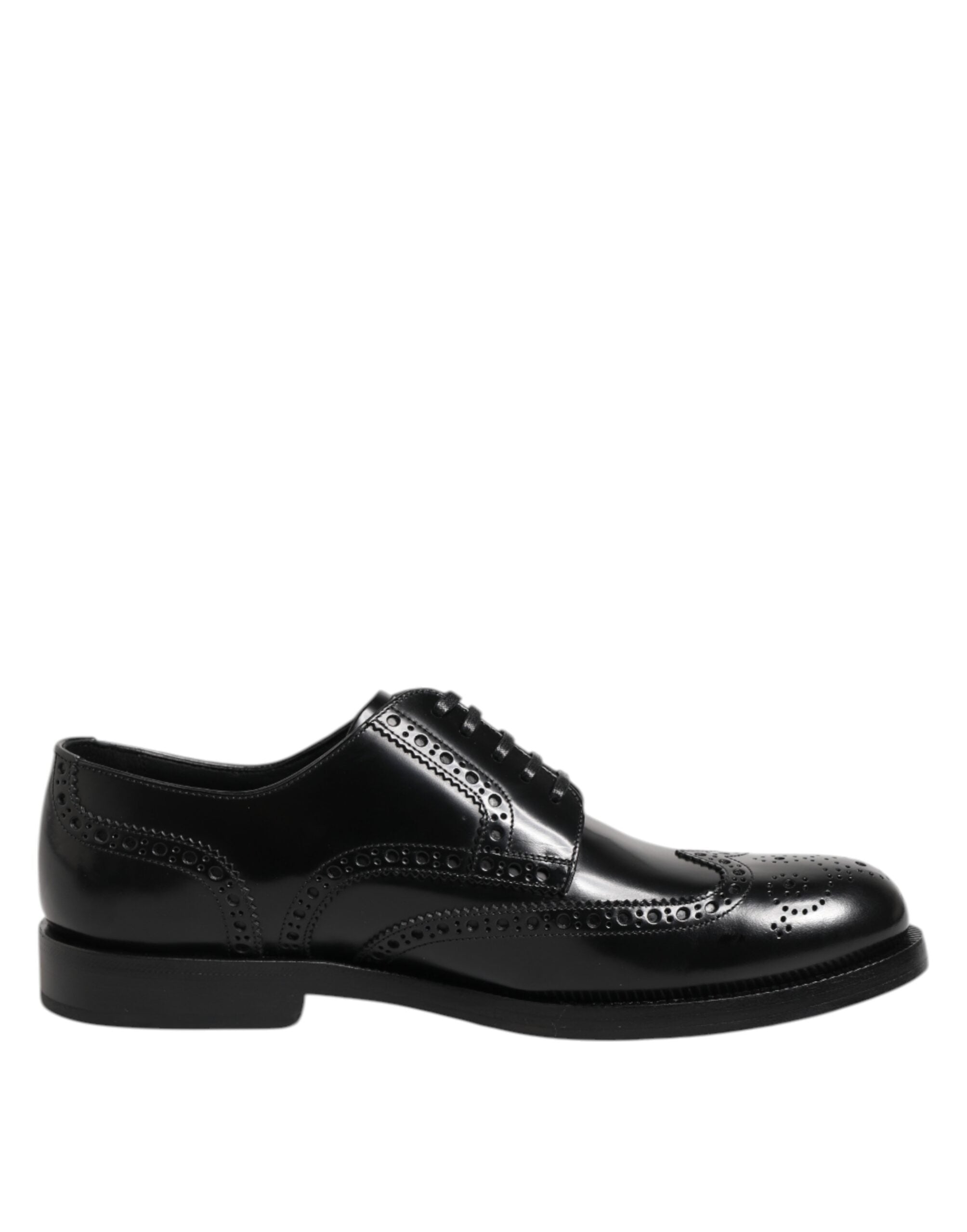 Chaussures derby wingtip en cuir noir de Dolce & Gabbana, chaussures formelles élégantes pour homme.