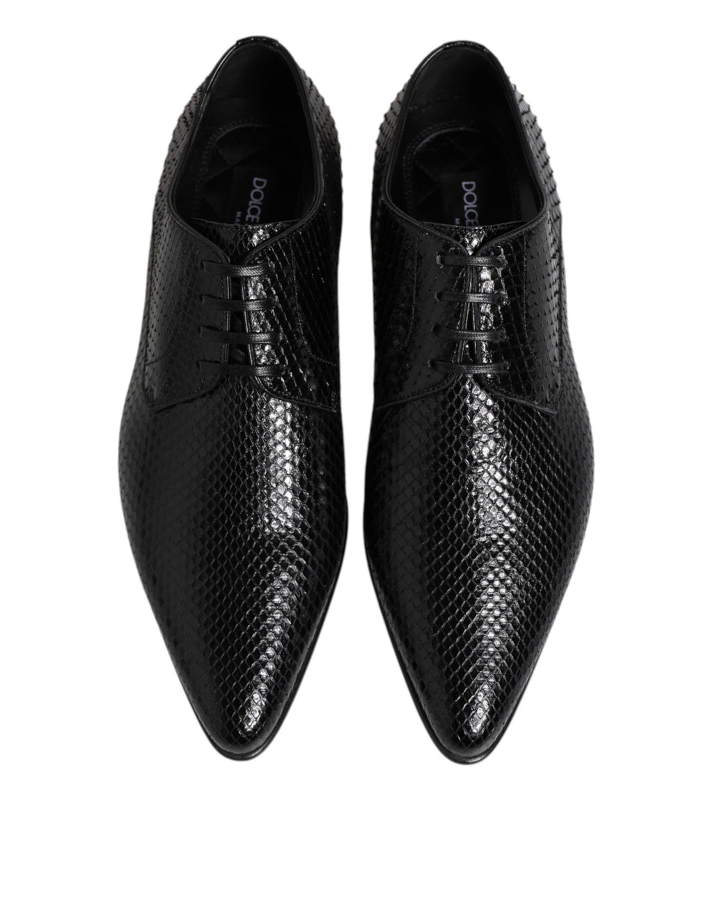 Chaussures derby en cuir exotique noir de Dolce & Gabbana avec lacets, élégantes et sophistiquées.