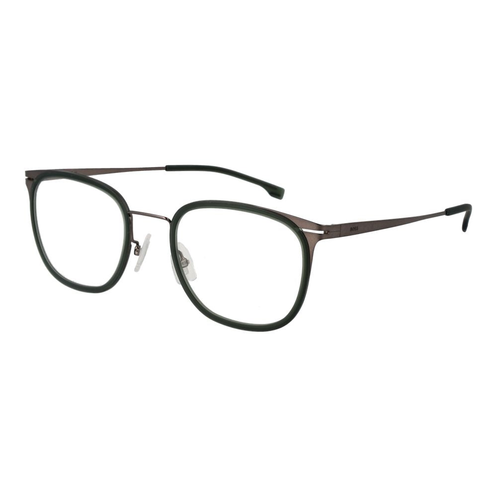 Lunettes bicolores en acier inoxydable de Hugo Boss avec monture élégante et moderne, vues de face.