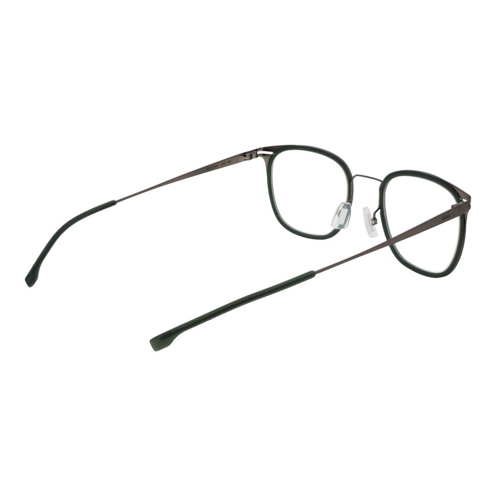 Lunettes bicolores en acier inoxydable de la marque Hugo Boss, monture élégante pour un style sophistiqué.