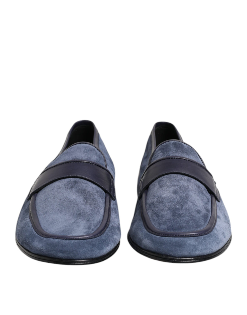 Mocassins en daim bleu Dolce & Gabbana avec semelle en cuir, style moccasin élégant pour homme.