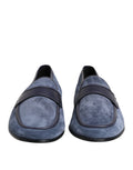 Mocassins en daim bleu Dolce & Gabbana avec semelle en cuir, style moccasin élégant pour homme.