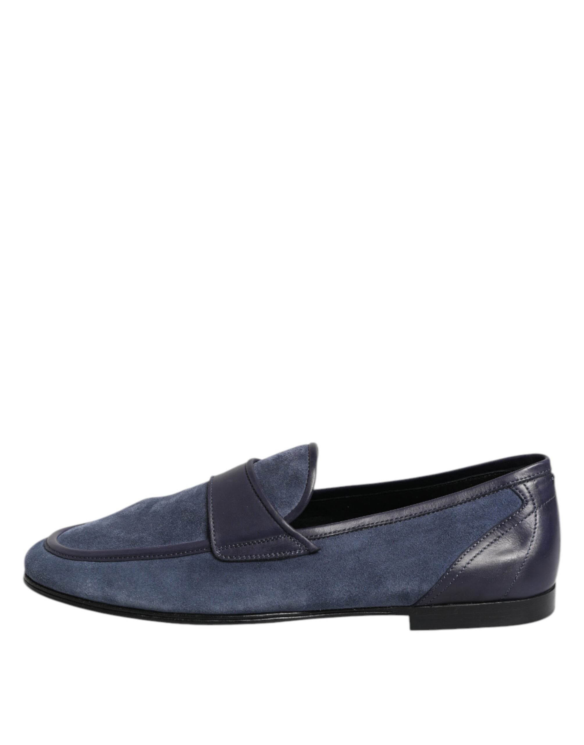 Chaussures mocassins en cuir suédé bleu de Dolce & Gabbana, loafers élégants pour homme avec finition raffinée.