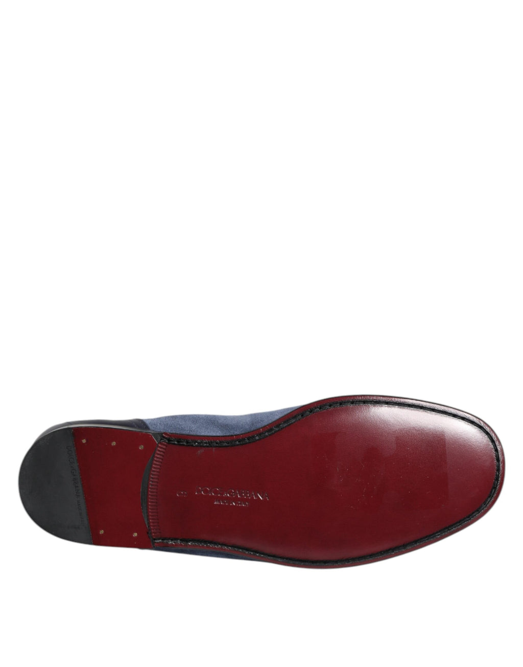 Mocassins en cuir bleu en daim Dolce & Gabbana, chaussures élégantes pour homme, vue de côté avec semelle en caoutchouc