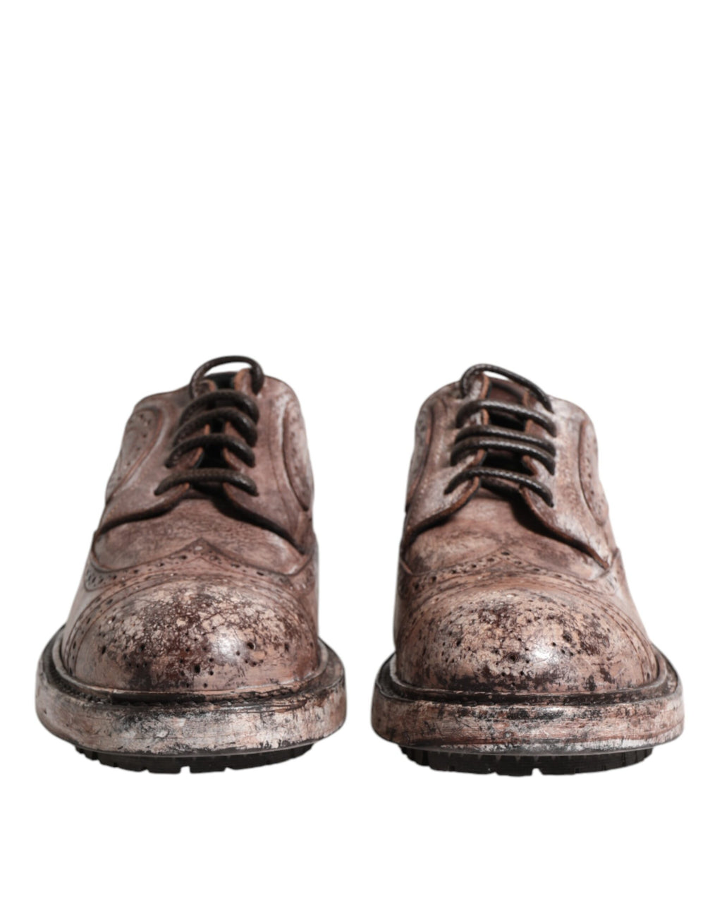 Chaussures brogue en cuir marron distressed de Dolce & Gabbana, lacets, style élégant et sophistiqué.