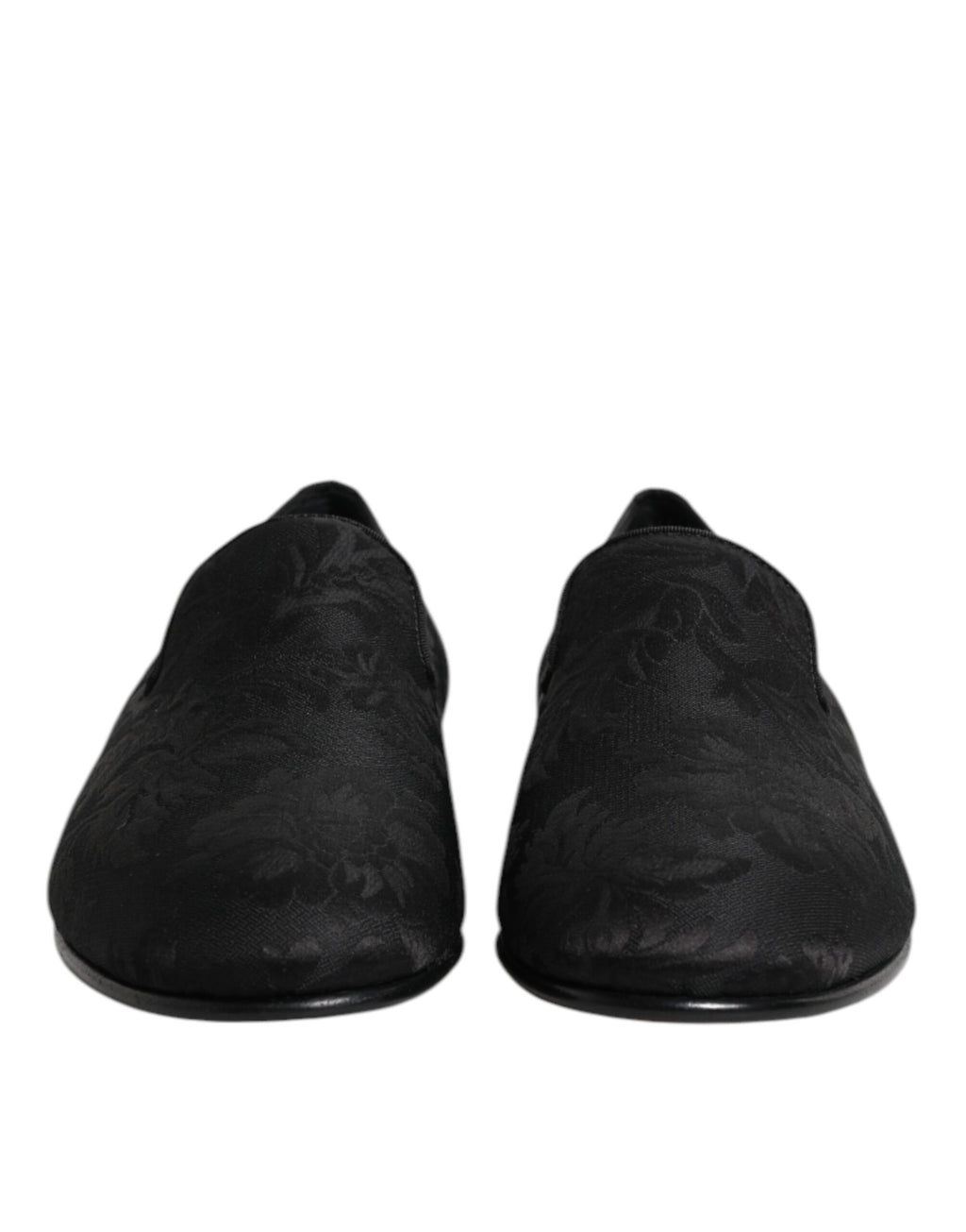 Mocassins habillés pour hommes Dolce & Gabbana en brocart floral noir, élégants chaussures de ville en cuir.