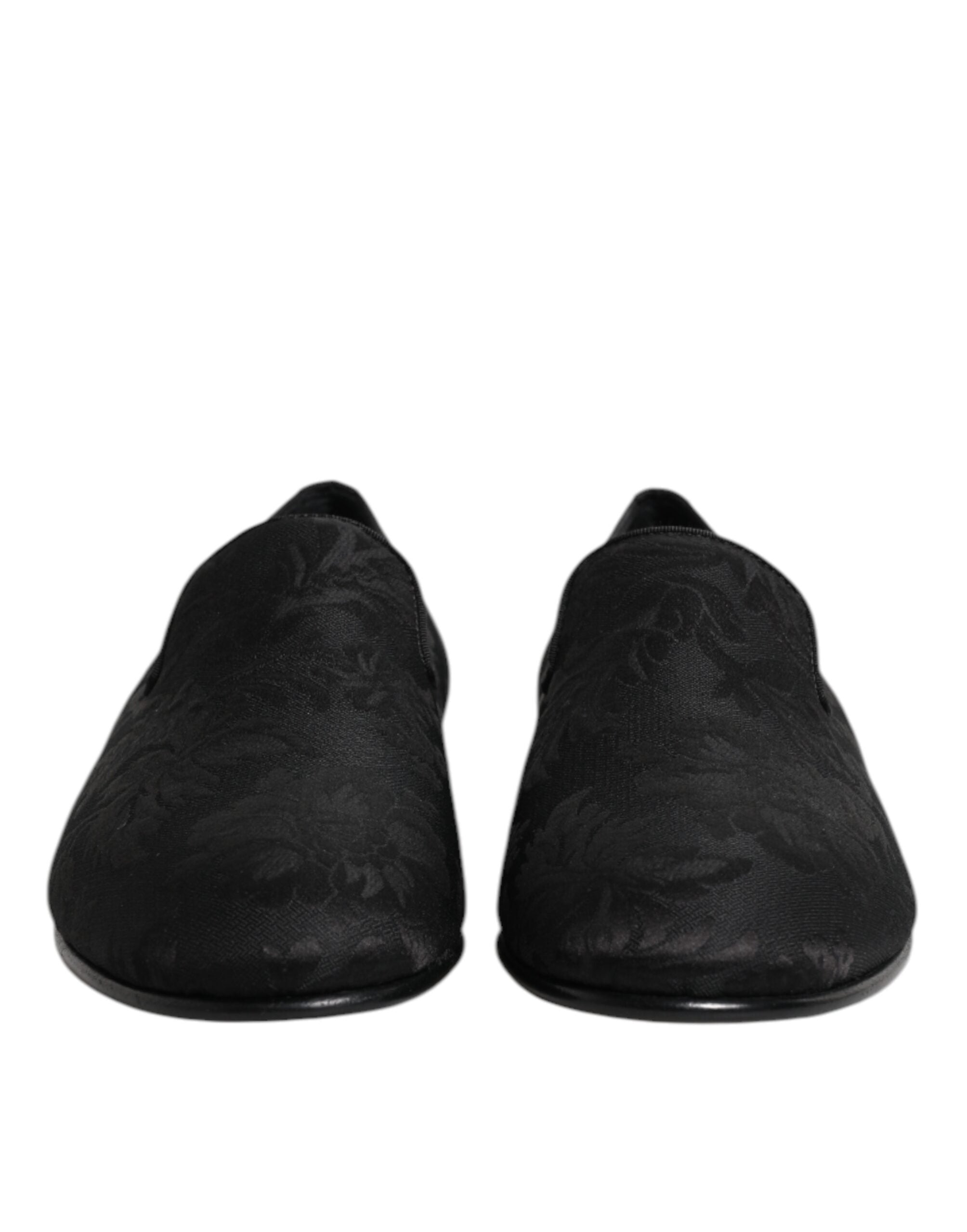 Mocassins habillés pour hommes Dolce & Gabbana en brocart floral noir, élégants chaussures de ville en cuir.