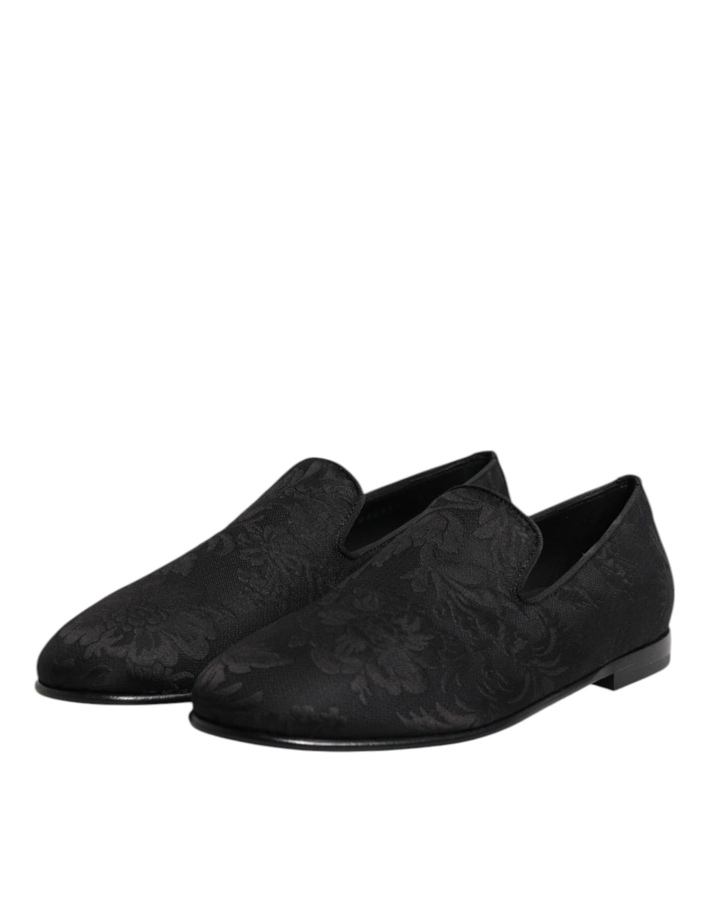Chaussures Dolce & Gabbana en brocart floral noir pour homme, mocassins élégants pour tenue habillée.