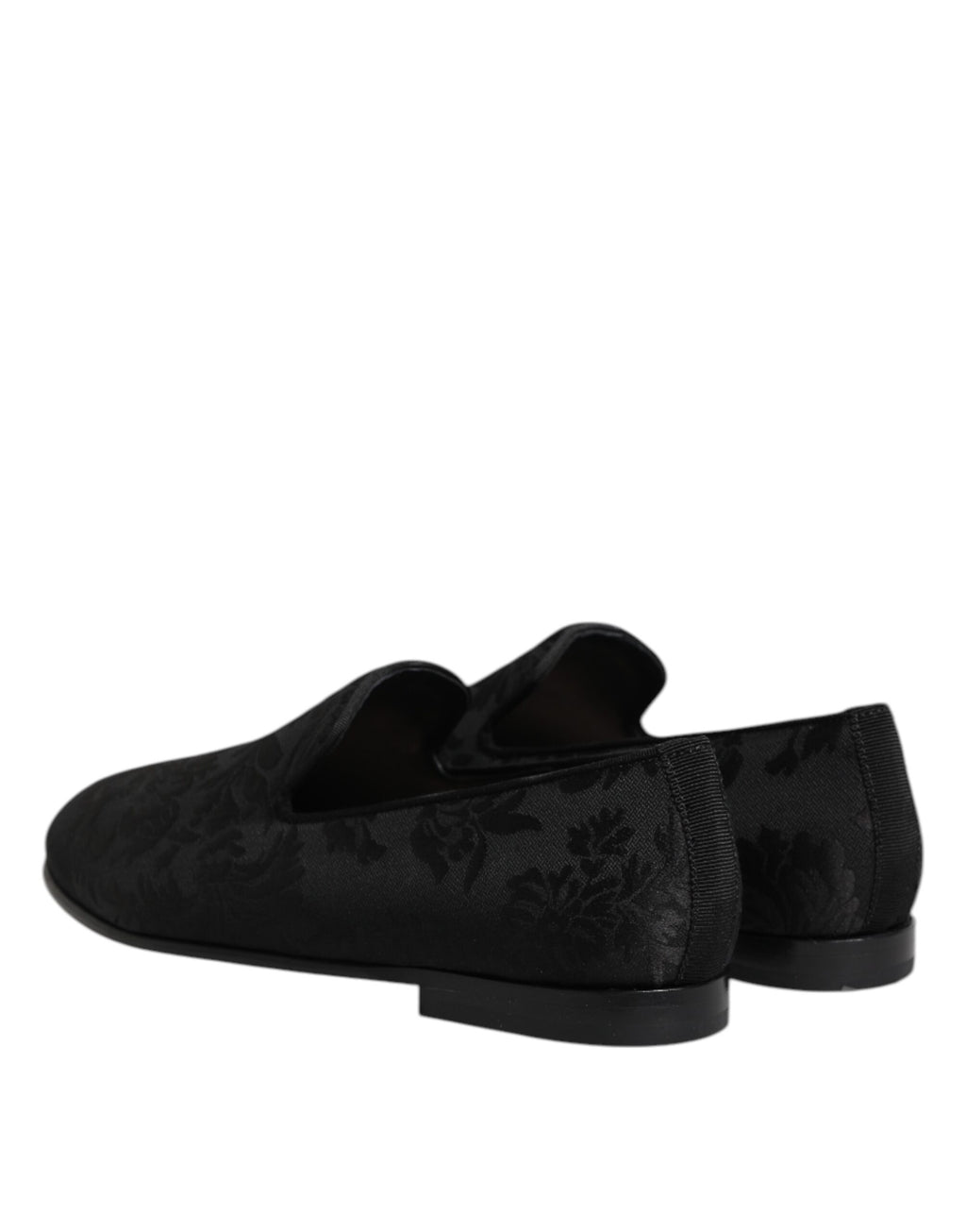 Mocassins habillés pour hommes Dolce & Gabbana noirs à brocart floral, élégants chaussures de ville en cuir.