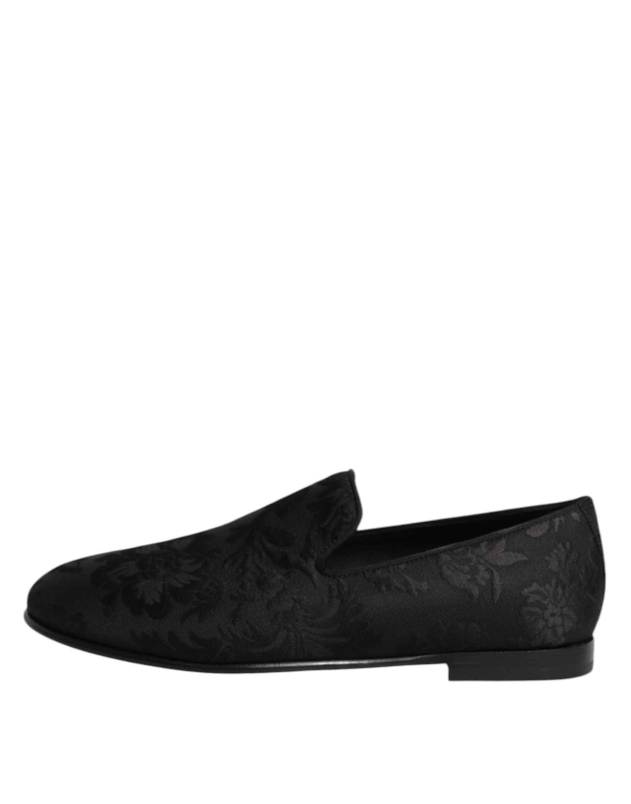 Chaussures Dolce & Gabbana en brocart floral noir pour homme, mocassins élégants pour occasion formelle.