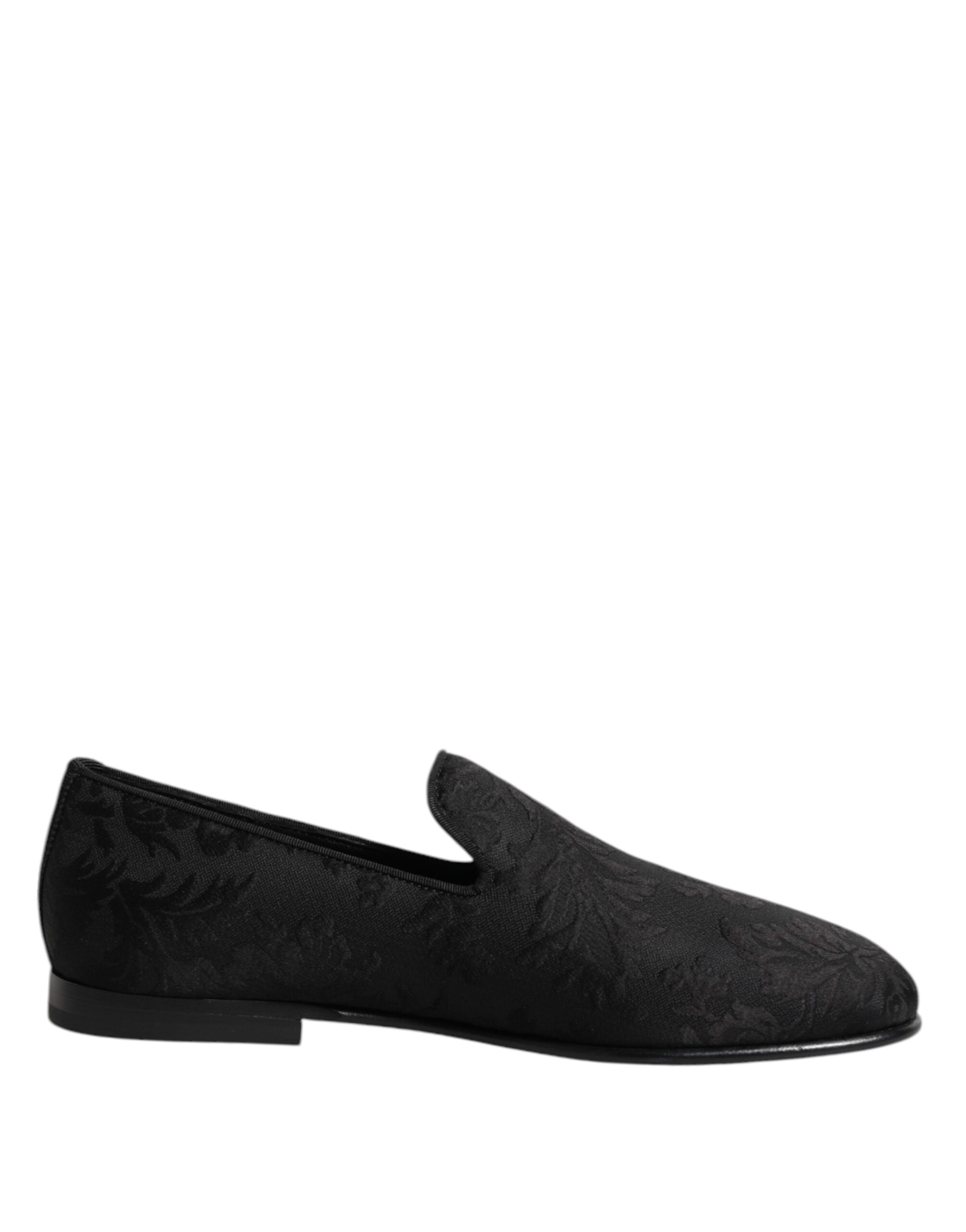 Mocassins Dolce & Gabbana pour hommes en brocart noir à motifs floraux, chaussures de ville élégantes et sophistiquées.