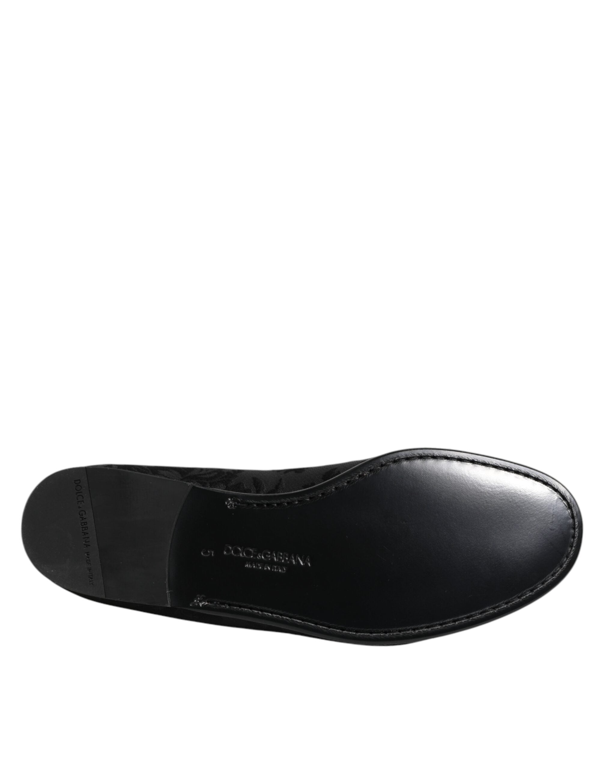 Mocassins noirs Dolce & Gabbana en brocart floral pour homme, chaussures habillées élégantes et sophistiquées.