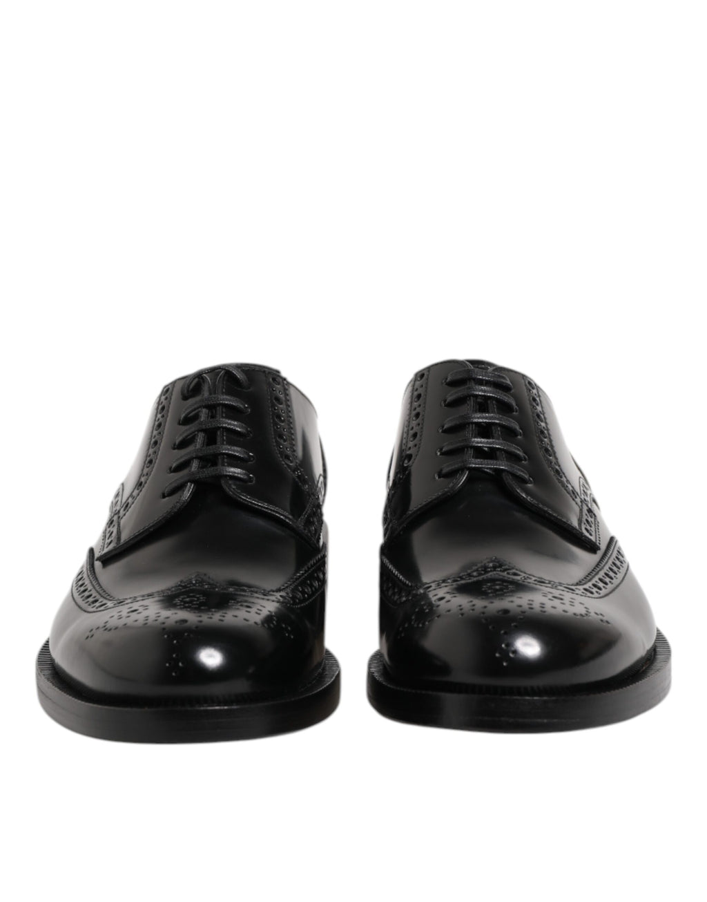 Chaussures Derby Wingtip en cuir noir de Dolce & Gabbana, chaussures formelles élégantes pour homme.