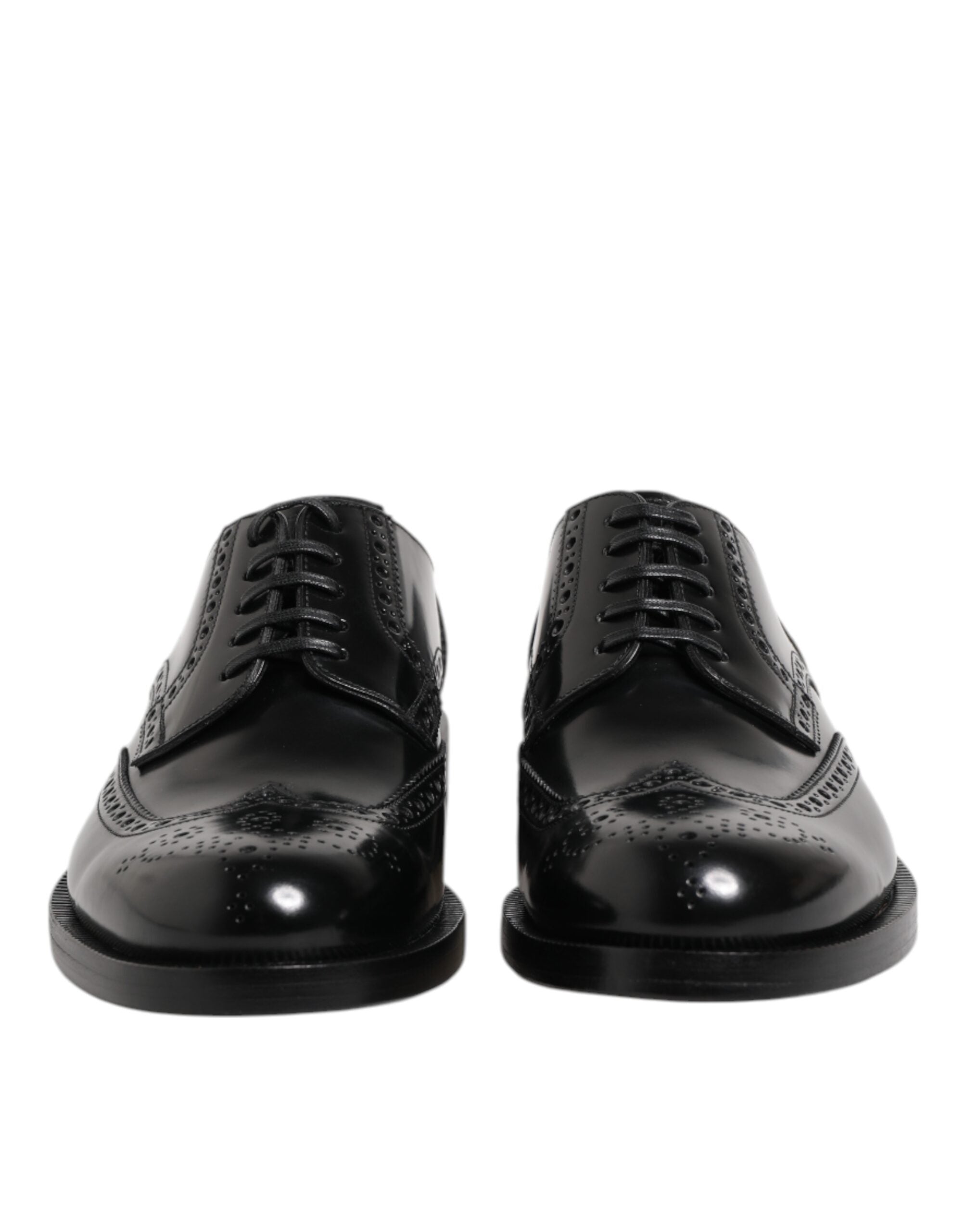 Chaussures Derby Wingtip en cuir noir de Dolce & Gabbana, chaussures formelles élégantes pour homme.