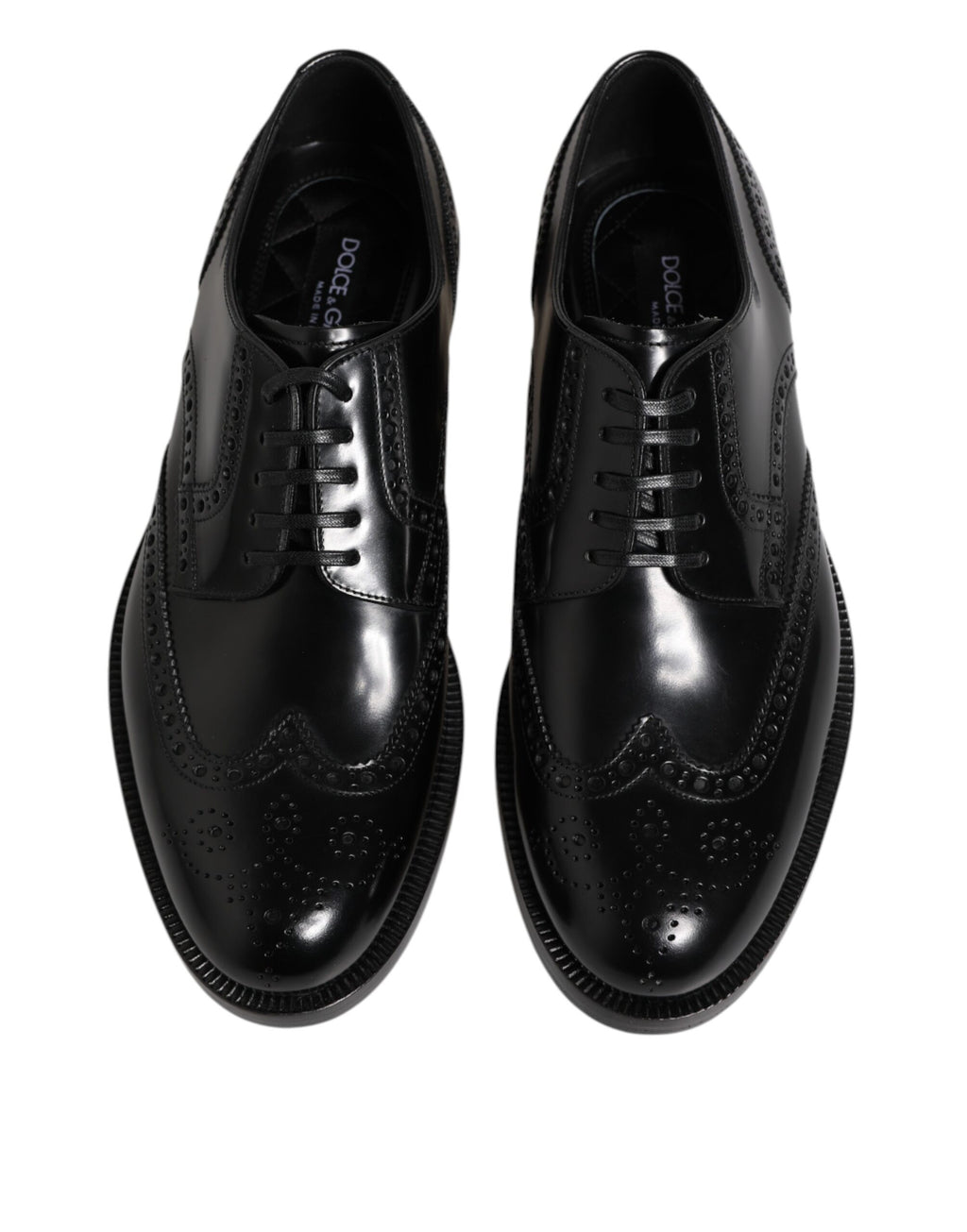 Chaussures Derby Wingtip en cuir noir de Dolce & Gabbana, chaussures formelles élégantes pour homme.