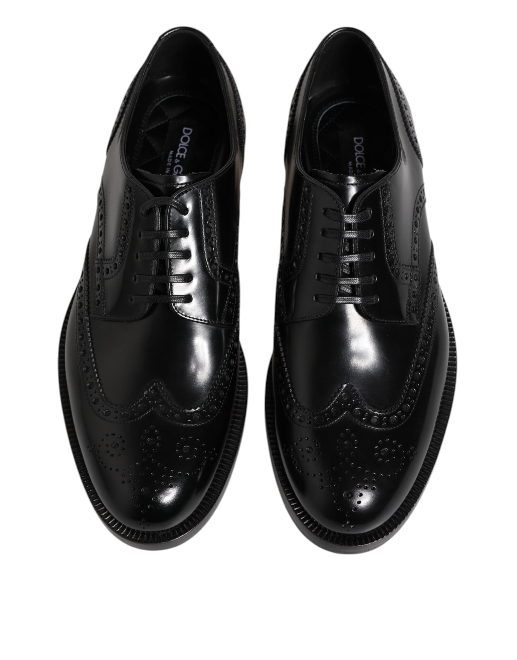 Chaussures Derby Wingtip en cuir noir de Dolce & Gabbana, chaussures formelles élégantes pour homme.