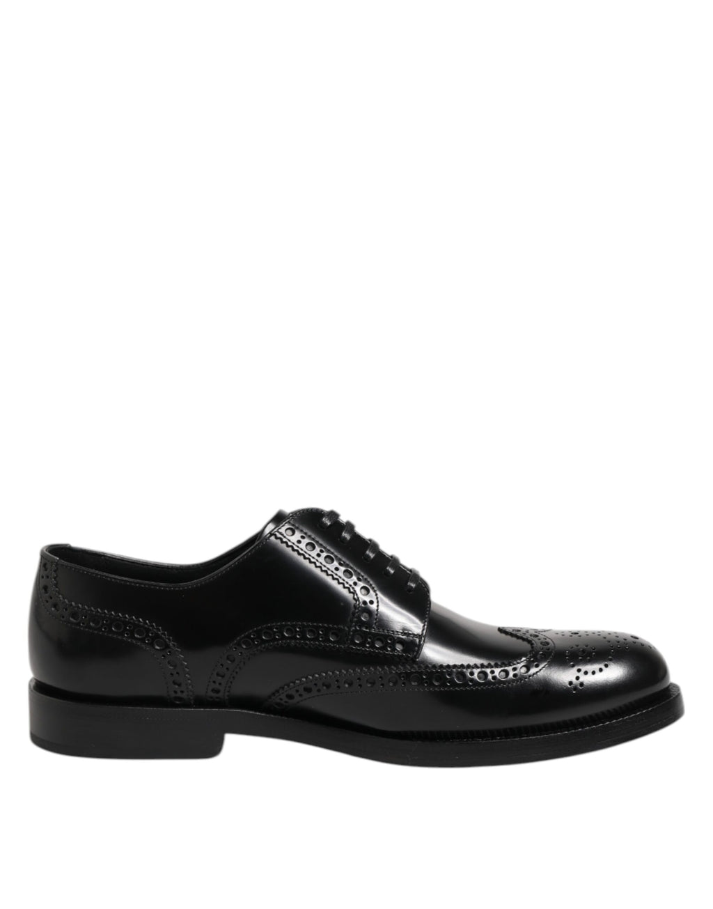 Chaussures Derby Wingtip en cuir noir de Dolce & Gabbana, chaussures formelles élégantes pour homme.