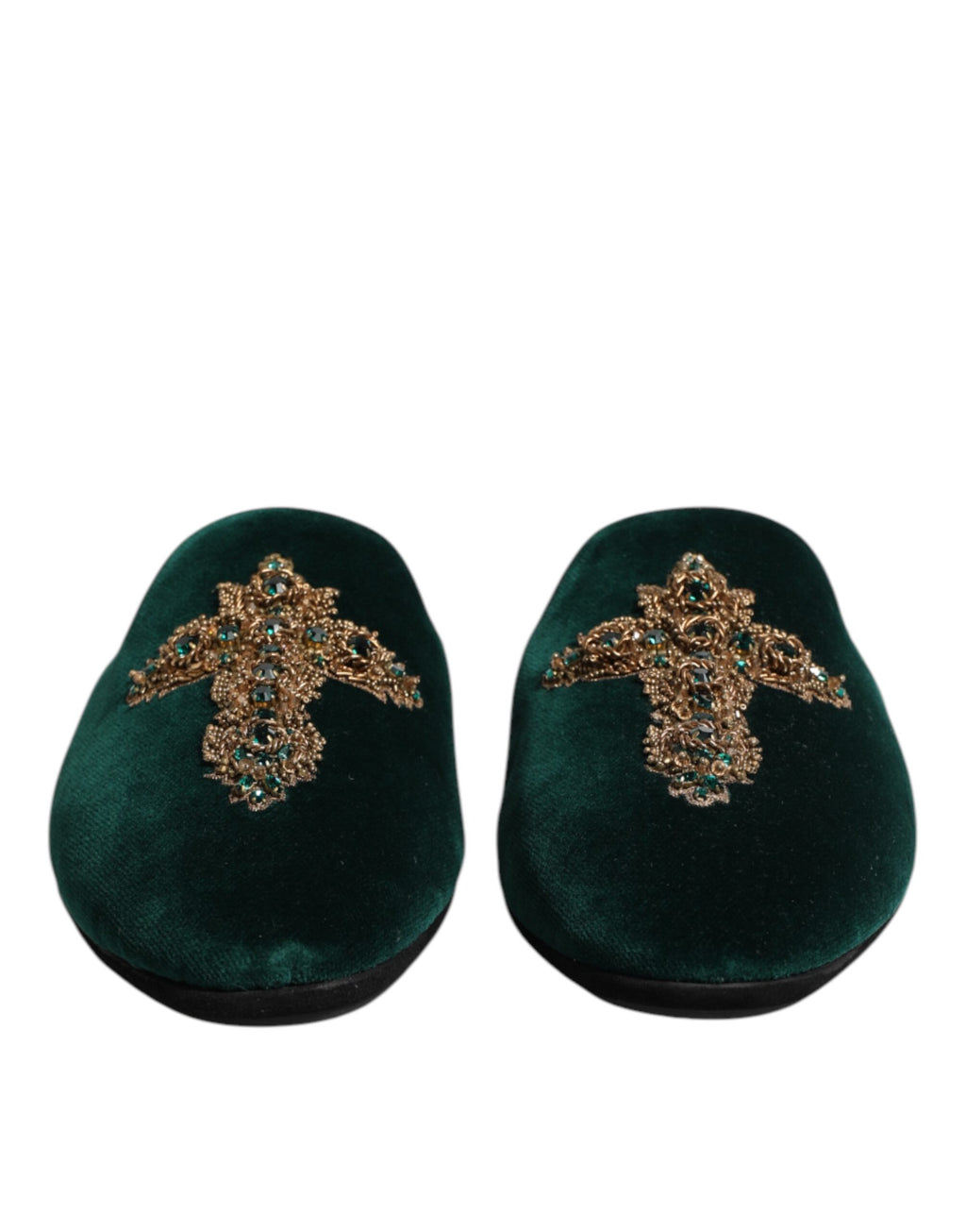 Chaussures slippers en velours vert Dolce & Gabbana avec embellissements croisés, élégantes et confortables pour hommes ou femmes