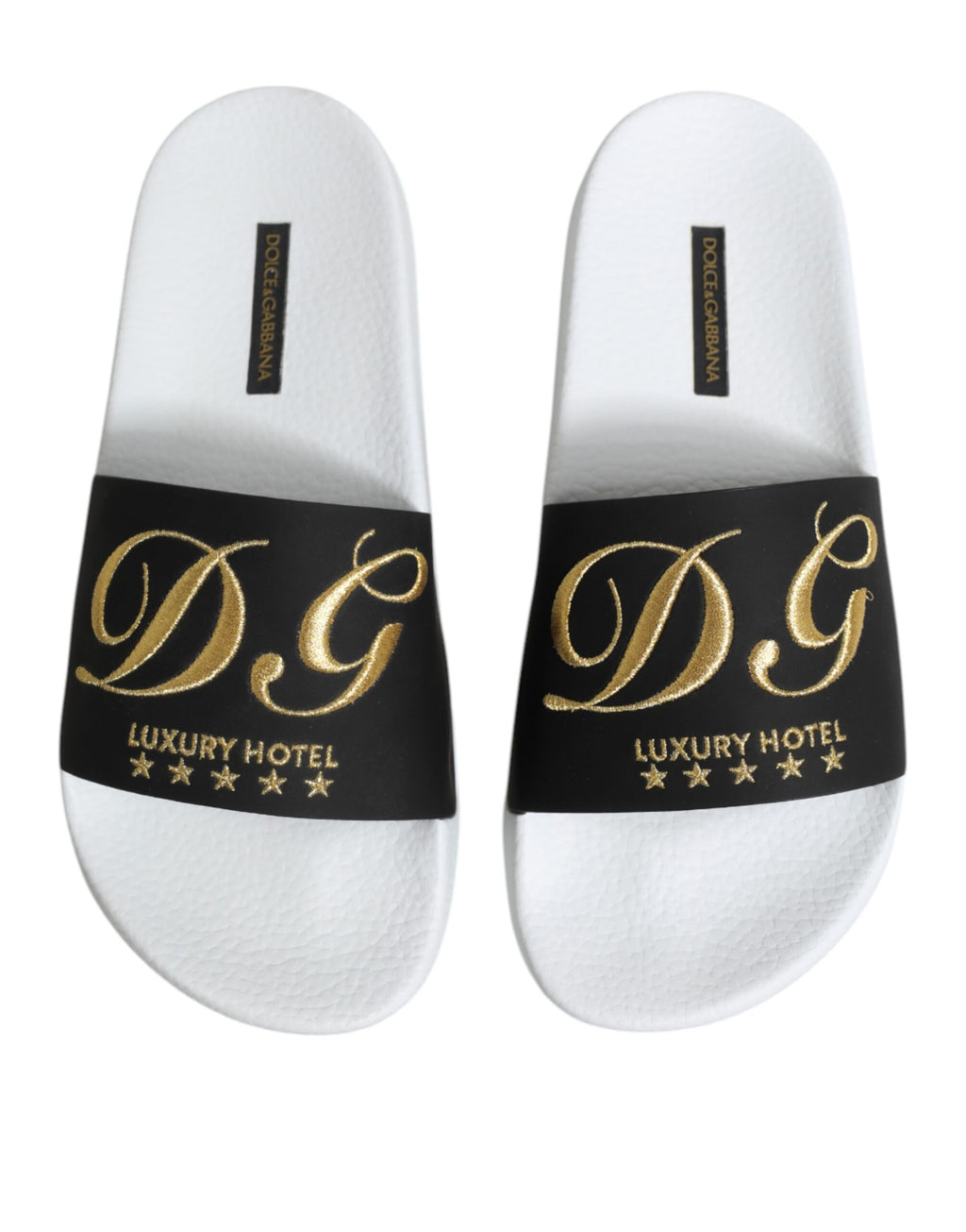 Sandales en cuir blanc et noir Dolce & Gabbana, chaussures d'été élégantes et confortables pour la plage.