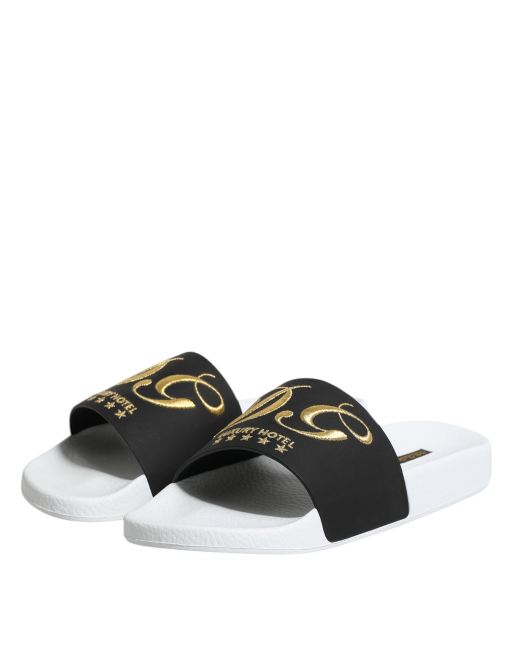 Sandales en cuir blanc et noir Dolce & Gabbana, chaussures de plage élégantes et confortables pour femmes.