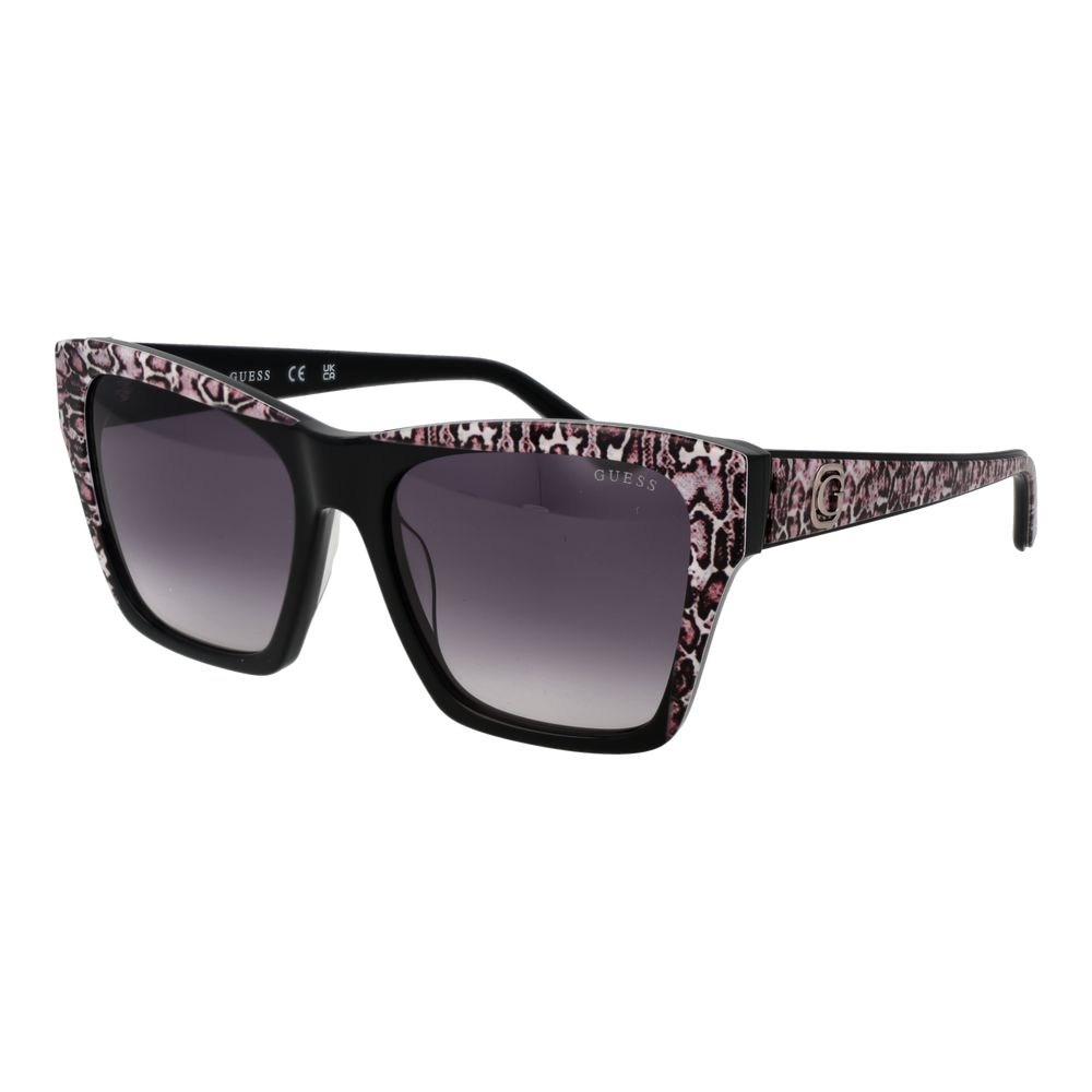 Lunettes de soleil Guess en acétate noir avec monture rectangulaire et verres sombres, élégantes et modernes.