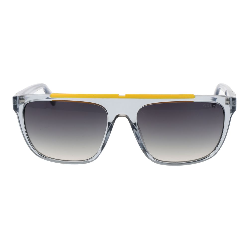 Lunettes de soleil en acier inoxydable gris de marque Guess, avec monture élégante et design moderne.