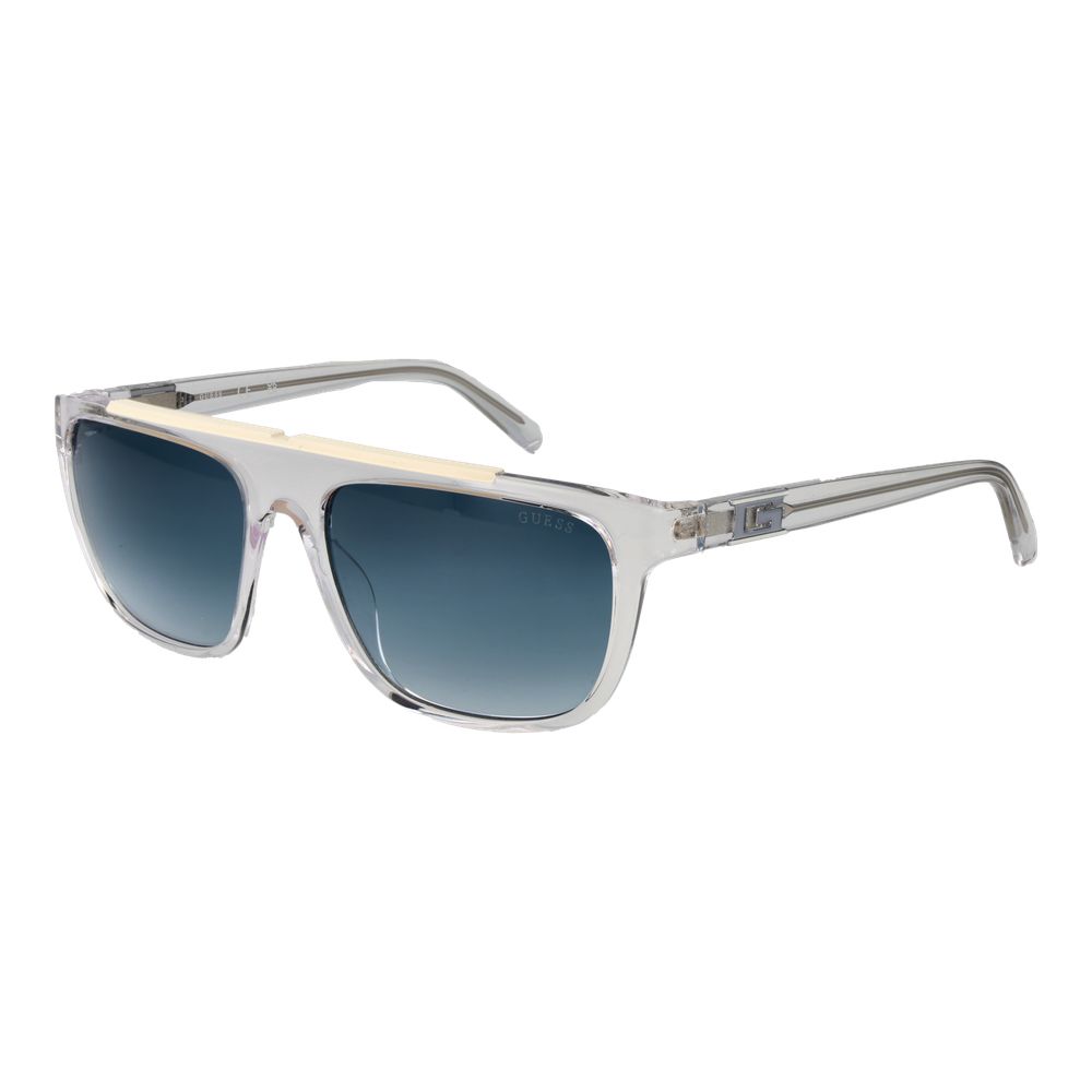 Lunettes de soleil transparentes en acier inoxydable de la marque Guess avec monture en métal fin et verres clairs.