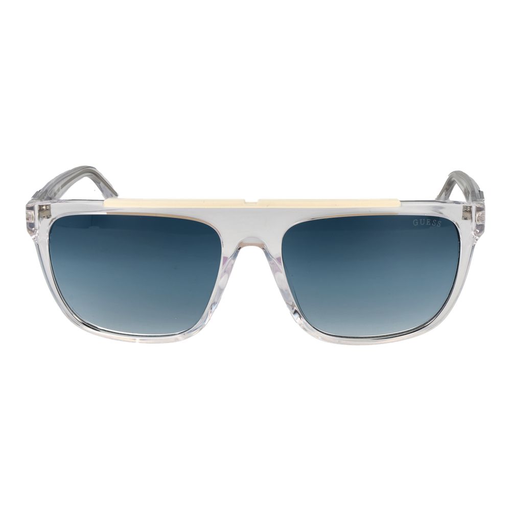 Lunettes de soleil transparentes en acier inoxydable de la marque Guess, avec monture élégante et design moderne.