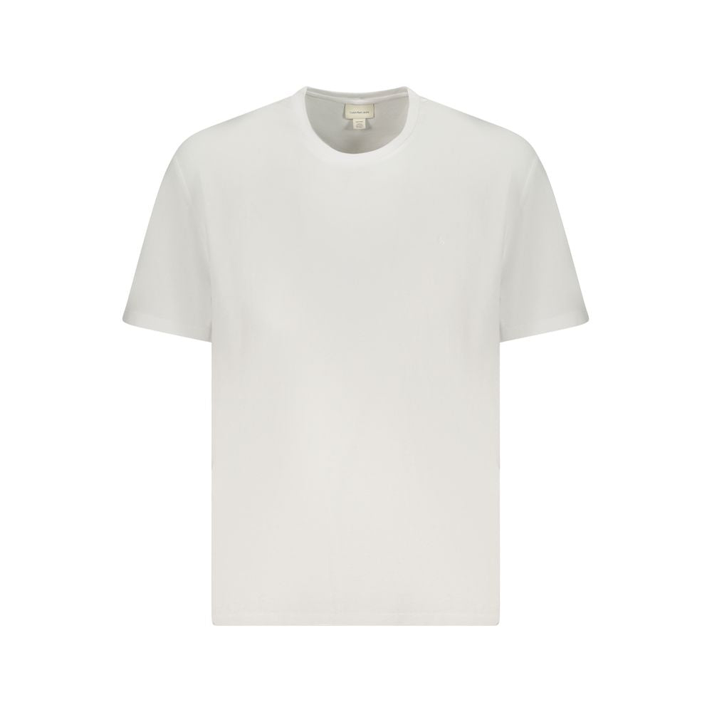 T-shirt blanc en coton pour homme de la marque Calvin Klein, coupe classique, col rond et logo discret sur la poitrine.