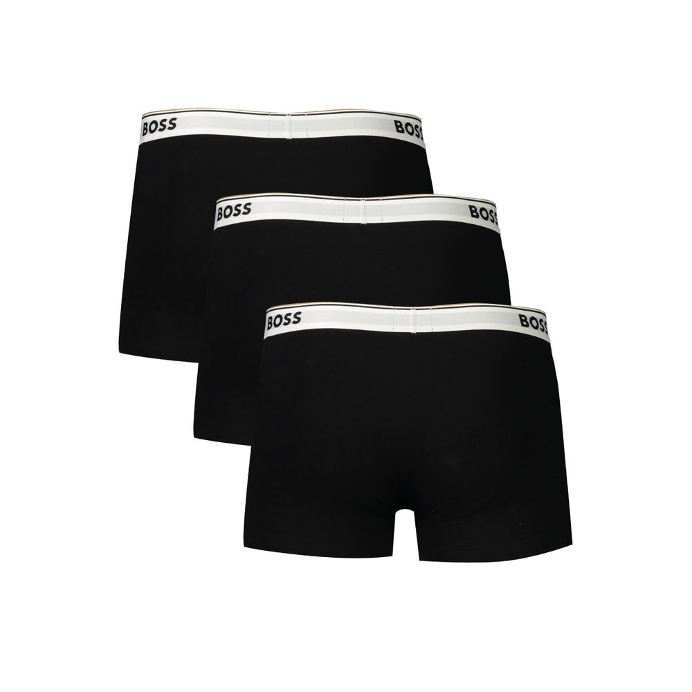 Boxers pour homme Hugo Boss Nero en coton, aperçu du short de sous-vêtement noir avec ceinture élastique.
