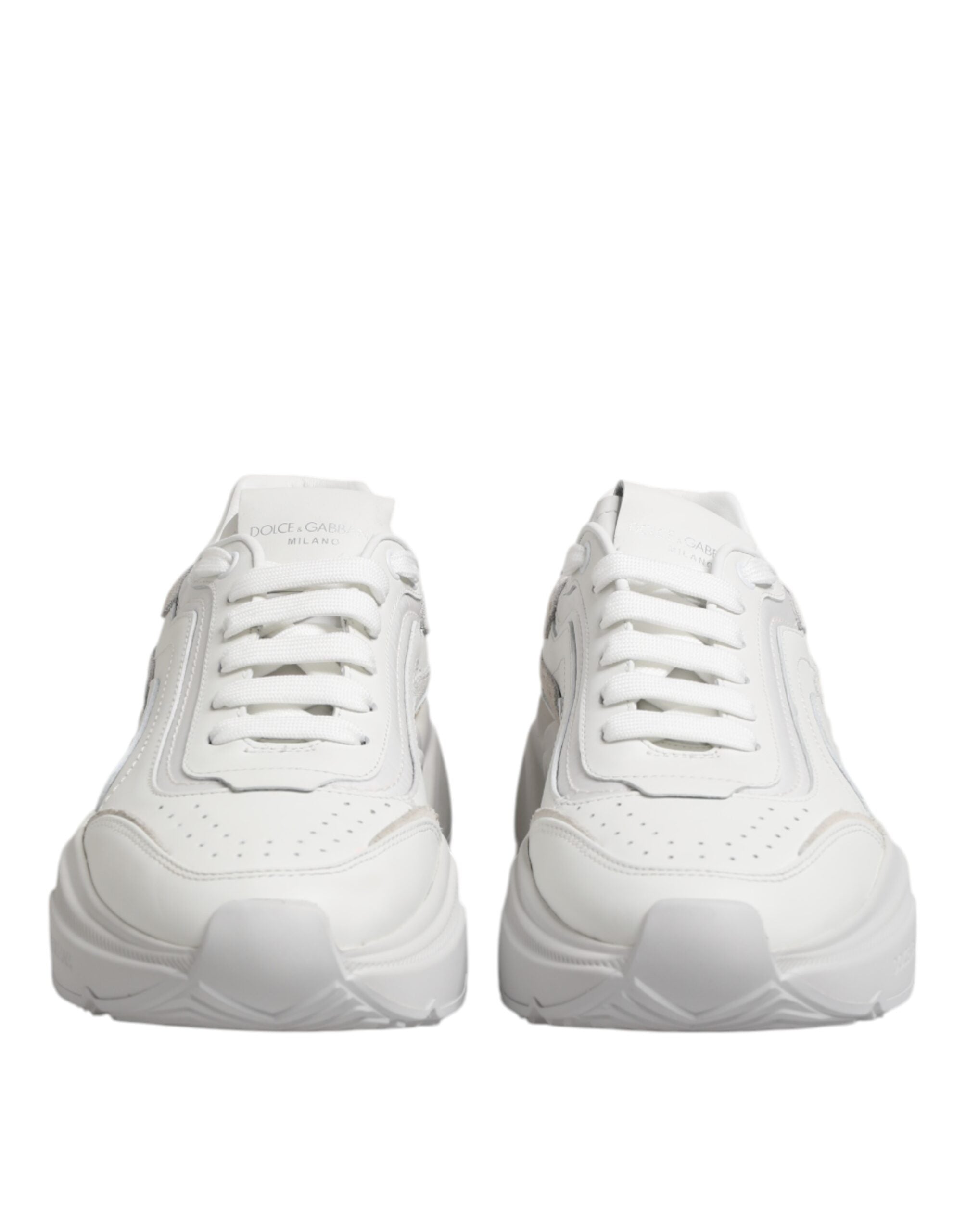 Chaussures basses en cuir blanc Dolce & Gabbana Daymaster, sneakers élégants pour homme avec semelle en caoutchouc.
