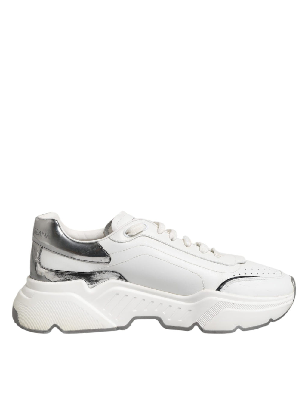 Chaussures sneakers basses en cuir blanc Dolce & Gabbana Daymaster, style élégant avec détails en cuir noir.